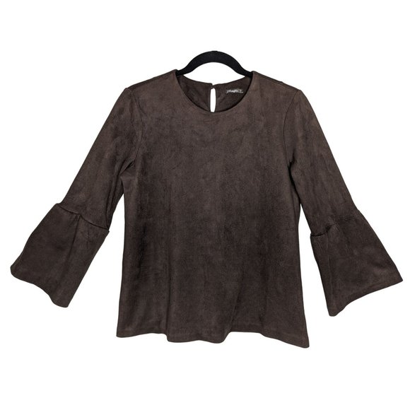 J McLaughlin faux suede Bell sleeves Keaton Mocha Brown Top size Small - Picture 1 of 5